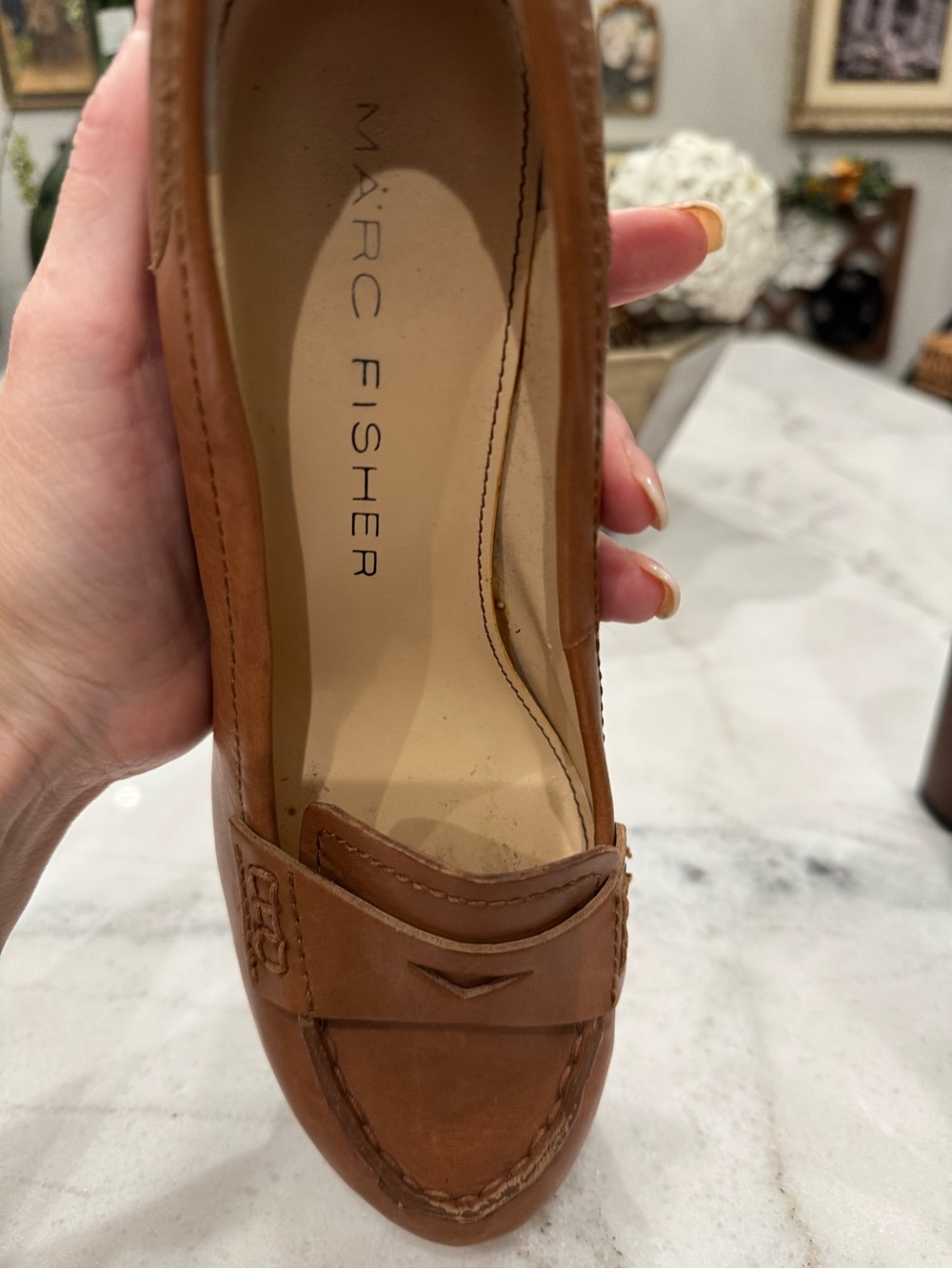 Marc Fisher Tan Leather Platform Penny Loafers 7M - Picture 6 of 13